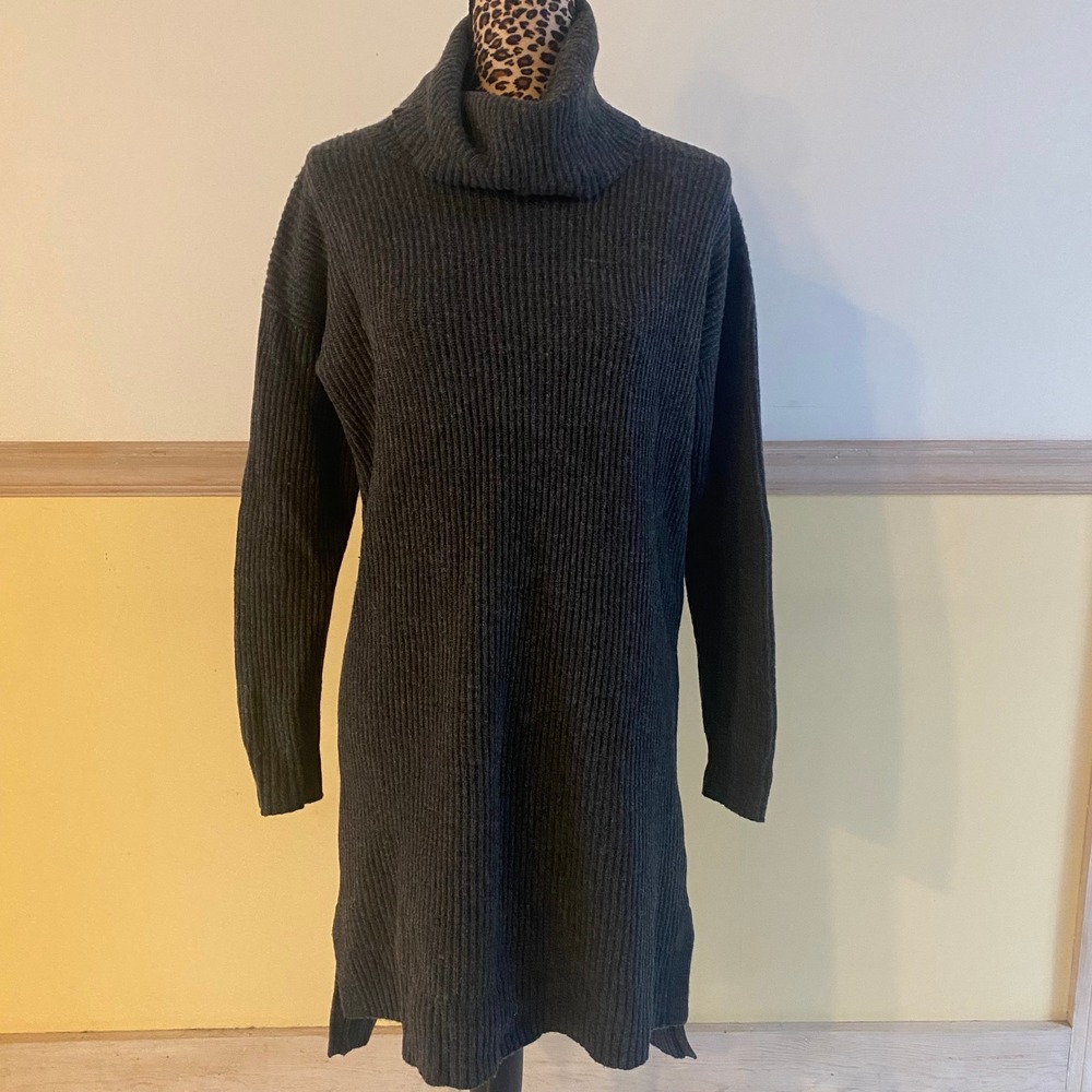 Madewellβ 1937 Ribbed Turtleneck Sweater Dress Merino Wool Charcoal Gray Size S